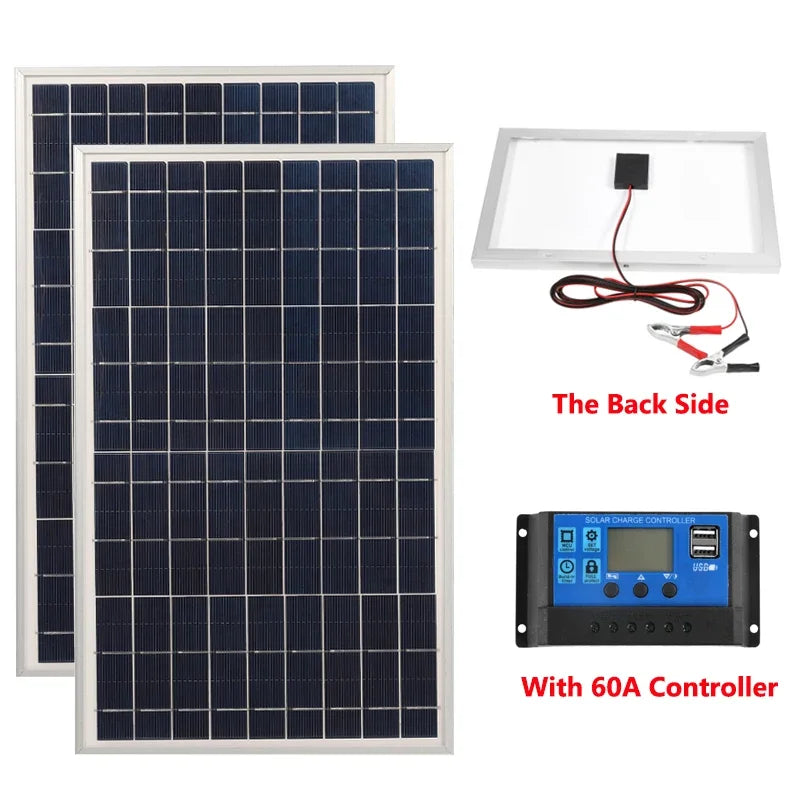 300W 12V Solar Panel Kit Complete Polycrystalline USB Power Portable Outdoor Rechargeable Solar Cell Solar Generator for Home 