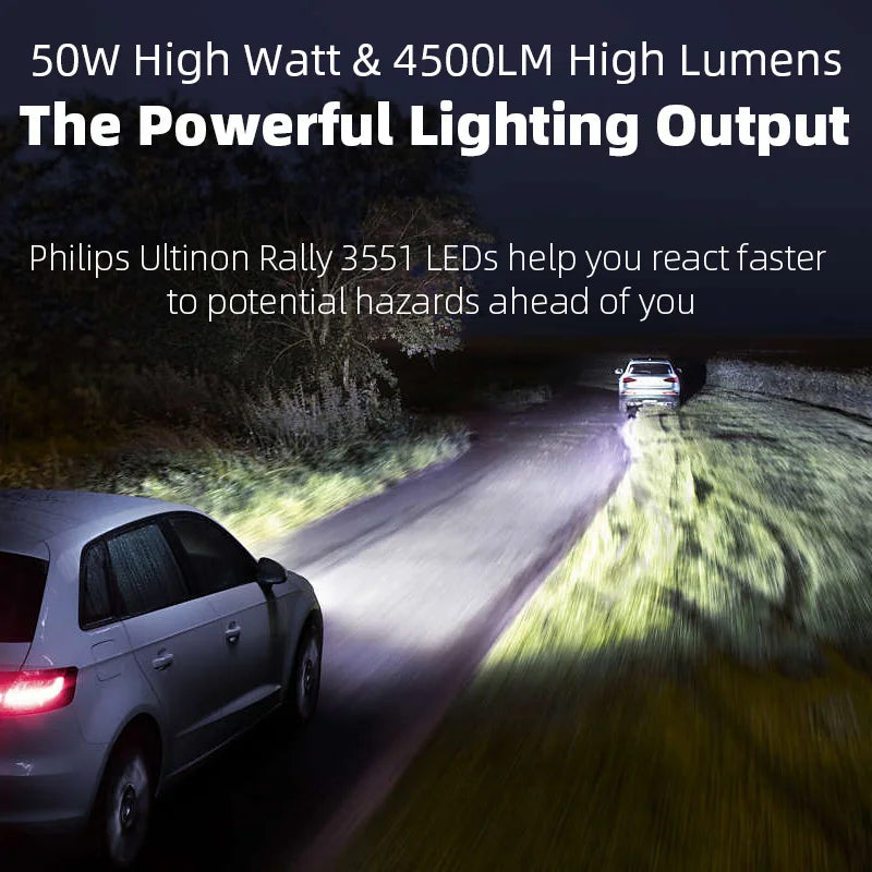 Philips Ultinon Rally 3551 H7 H4 H11 HB3 HB4 HIR2 LED Headlight 100W 9000LM High Power Super Bright Car Light 6500K White Lamps