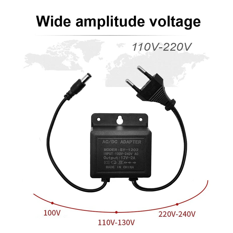 DC12V 2A Waterproof EU Plug Power Adapter For CCTV Security Surveillance AHD Camera Charger NVR DVR Input AC100V-240V 5.5*2.1mm 