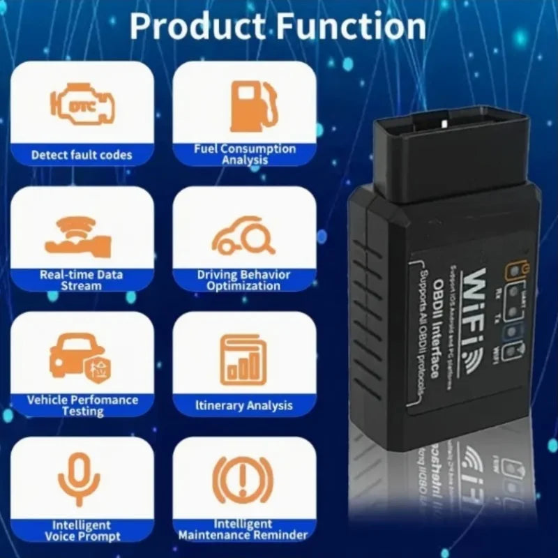 ELM327 Wi-Fi OBD2 Diagnostic Adapter for Compatible Apps