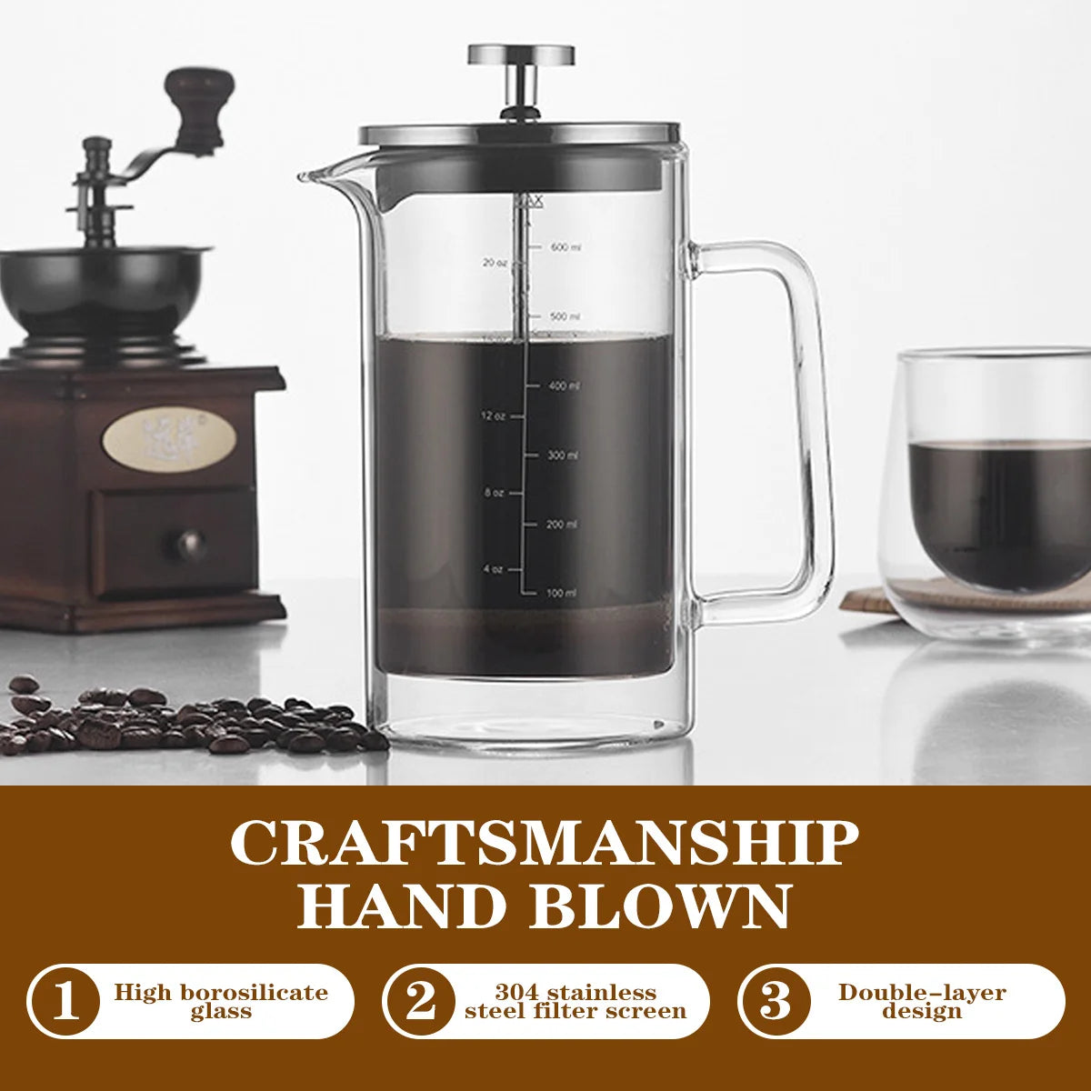 Double-Wall Glass French Press, 300 or 600 ml