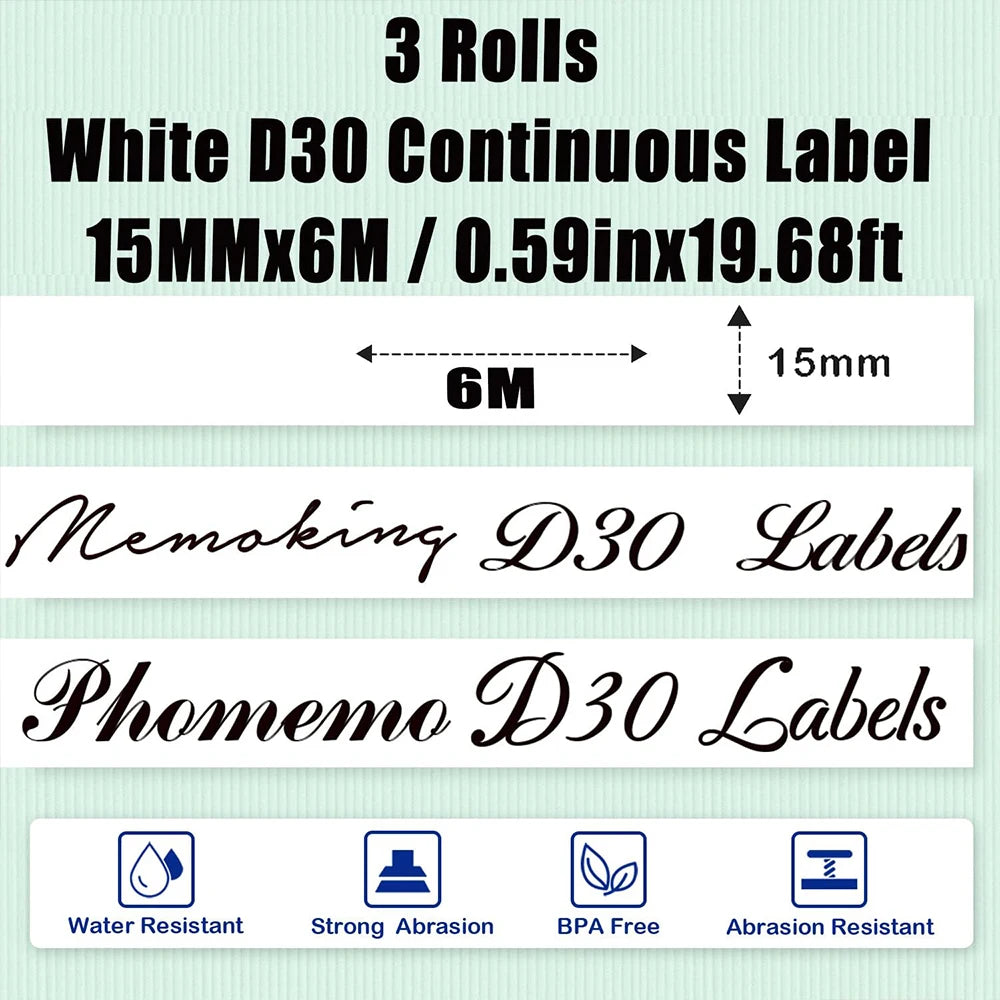 15 mm Continuous Label Rolls, 6 m, Pack of Three