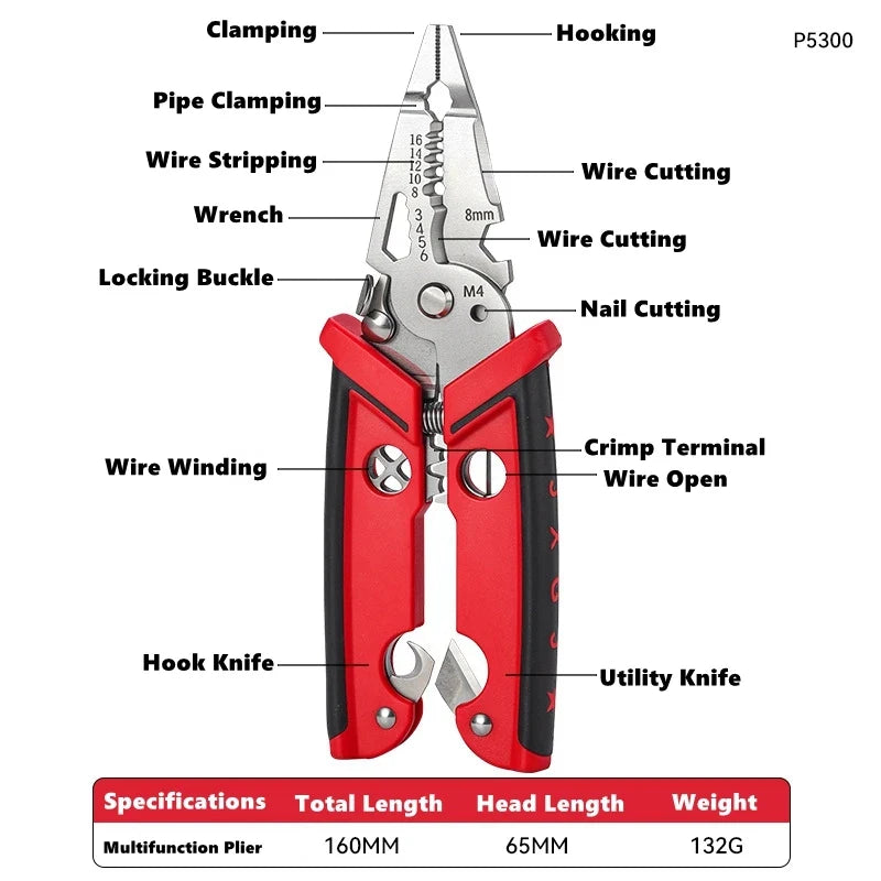 18 in 1 Electrician Pliers Multifunctional Wire Stripper Crimper Cutting Pliers Professional Electrical Repair Hand Tool