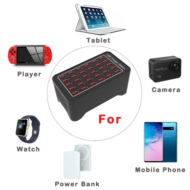 Multiport USB-A Charging Station, 10–30 Ports, 5V Output