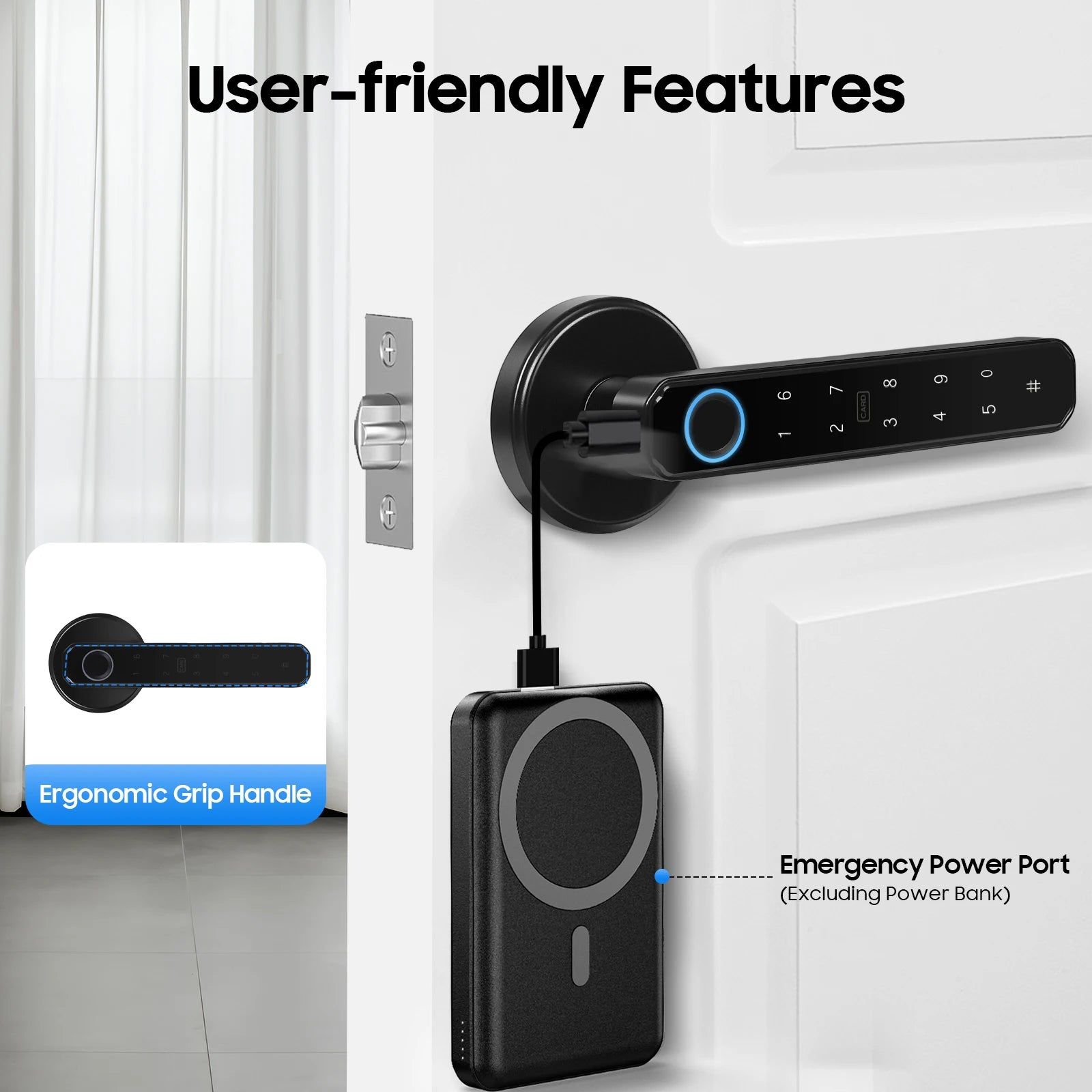 Fingerprint Door Lock, Smart Door Knob, Smart Door Handle Lock This Product Is Suitable for Homes Apartments Offices Door Thickness Is 35-55mm