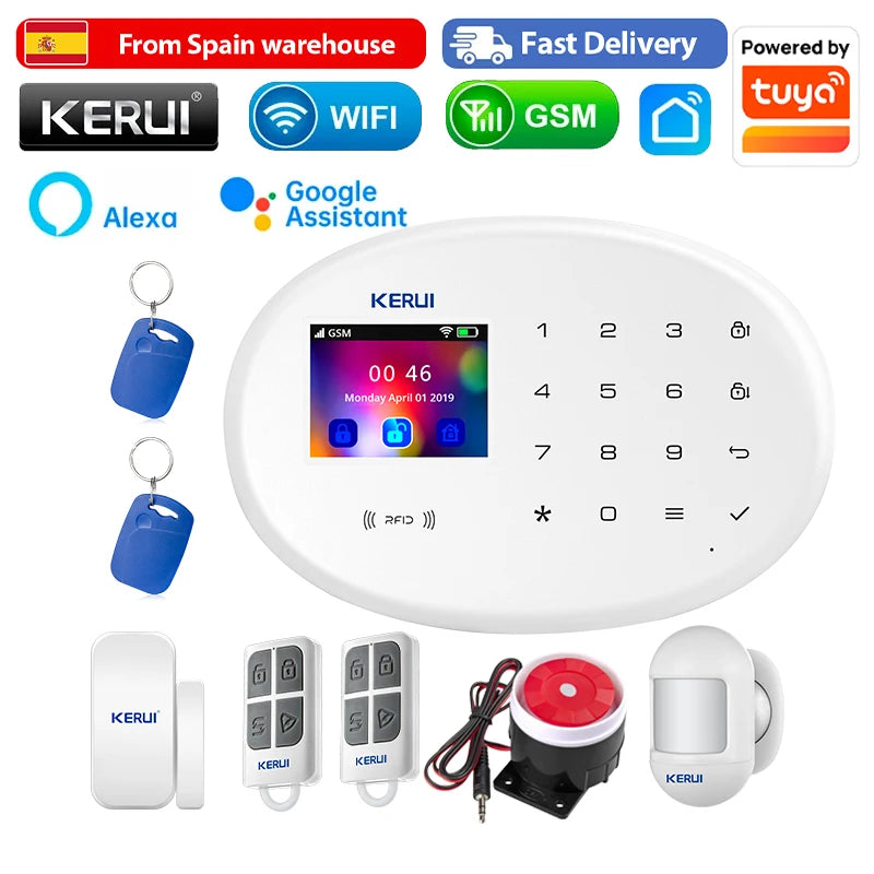 KERUI 433MHZ GSM+WiFi Heimalarm Kommt mit Tuya Smart Anti-Diebstahl Alarme Alarm System Kits Integrierte Batterie Sirene PIR Sensor