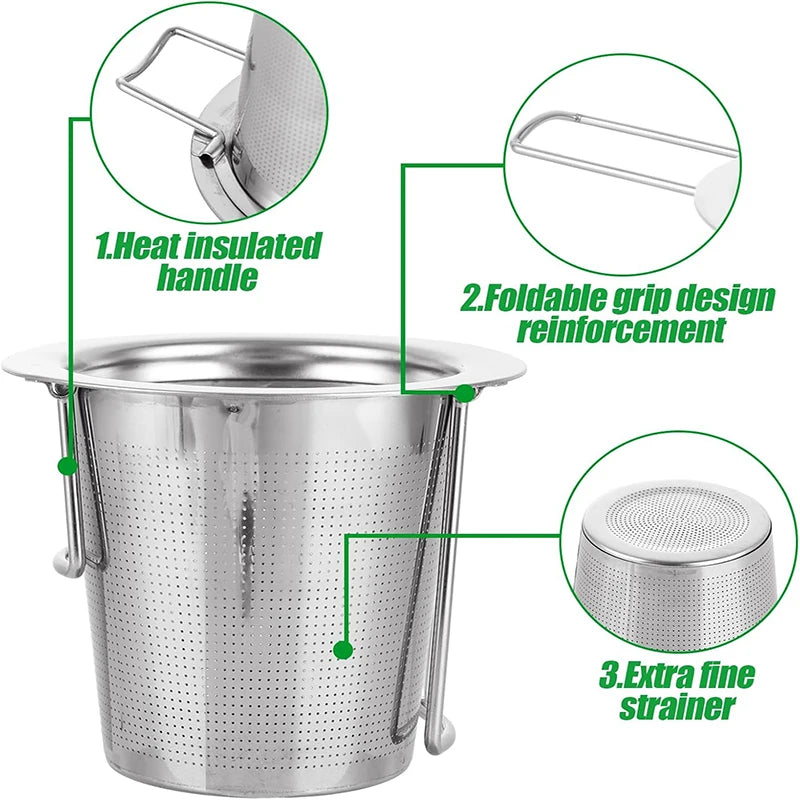  Rustfrit stål te-infuser med låg og sammenfoldelige håndtag