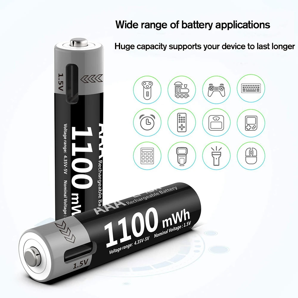 MATOV Li-ion AAA and AA Rechargeable Batteries USB Lithium-ion 3400mWh 1.5V AA Rechargeable Batteries+1100mWh 1.5V AAA Battery 