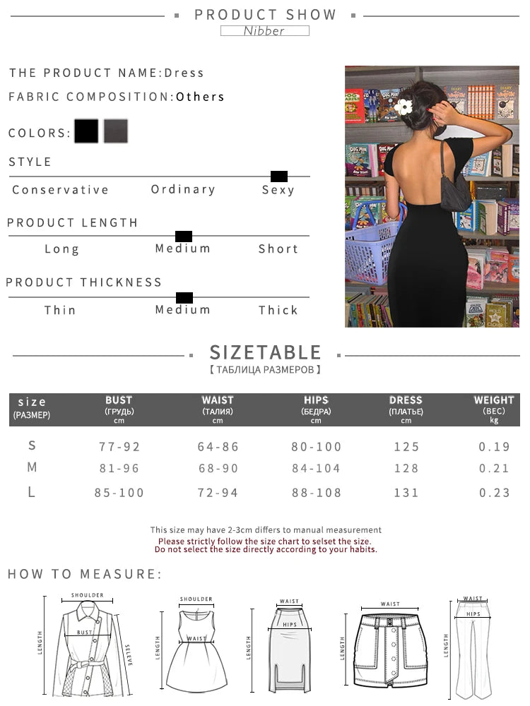 Nibber Solid Sexy Backless Maxi Dress Women Elegant Elastic Slim Short Sleeve Long dresses Female Bodycon Streetwear Clothing 