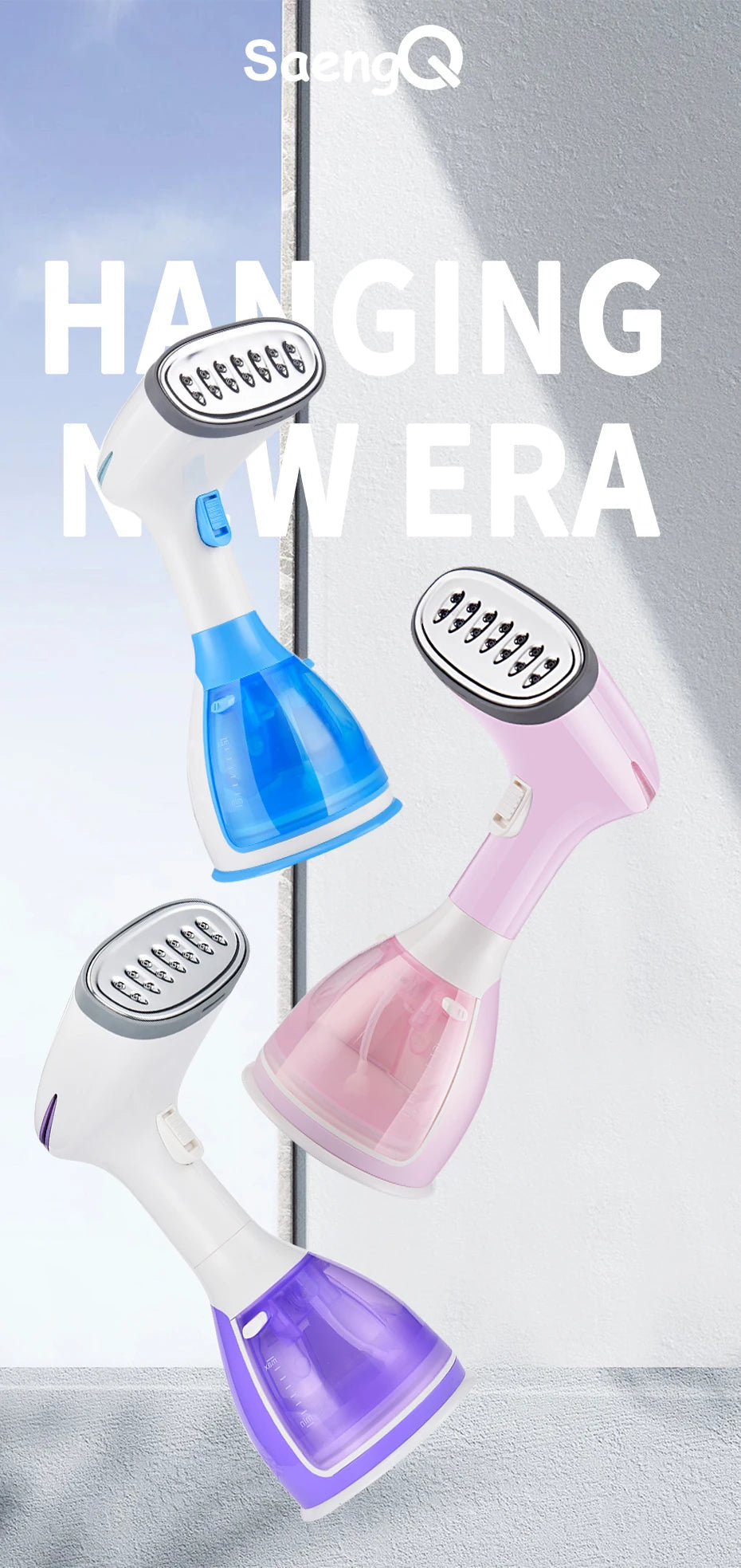 saengQ Handheld Garment Steamer 1500W Electric Household Fabric Steam Iron 280ml Portable Vertical Fast-Heat For Clothes Ironing 