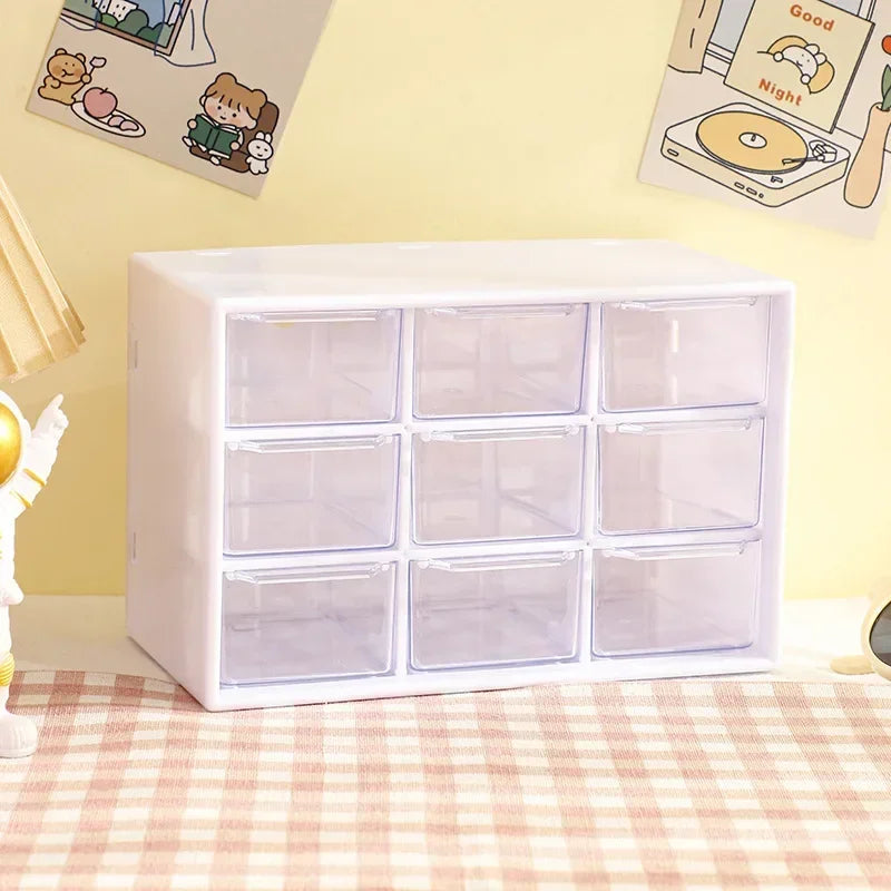 Desktop 9 Grid Storage Boxes Organizer Transparent Small Drawer Partitioned Student Desk Wall-mounted Sundries Storage Box Cute