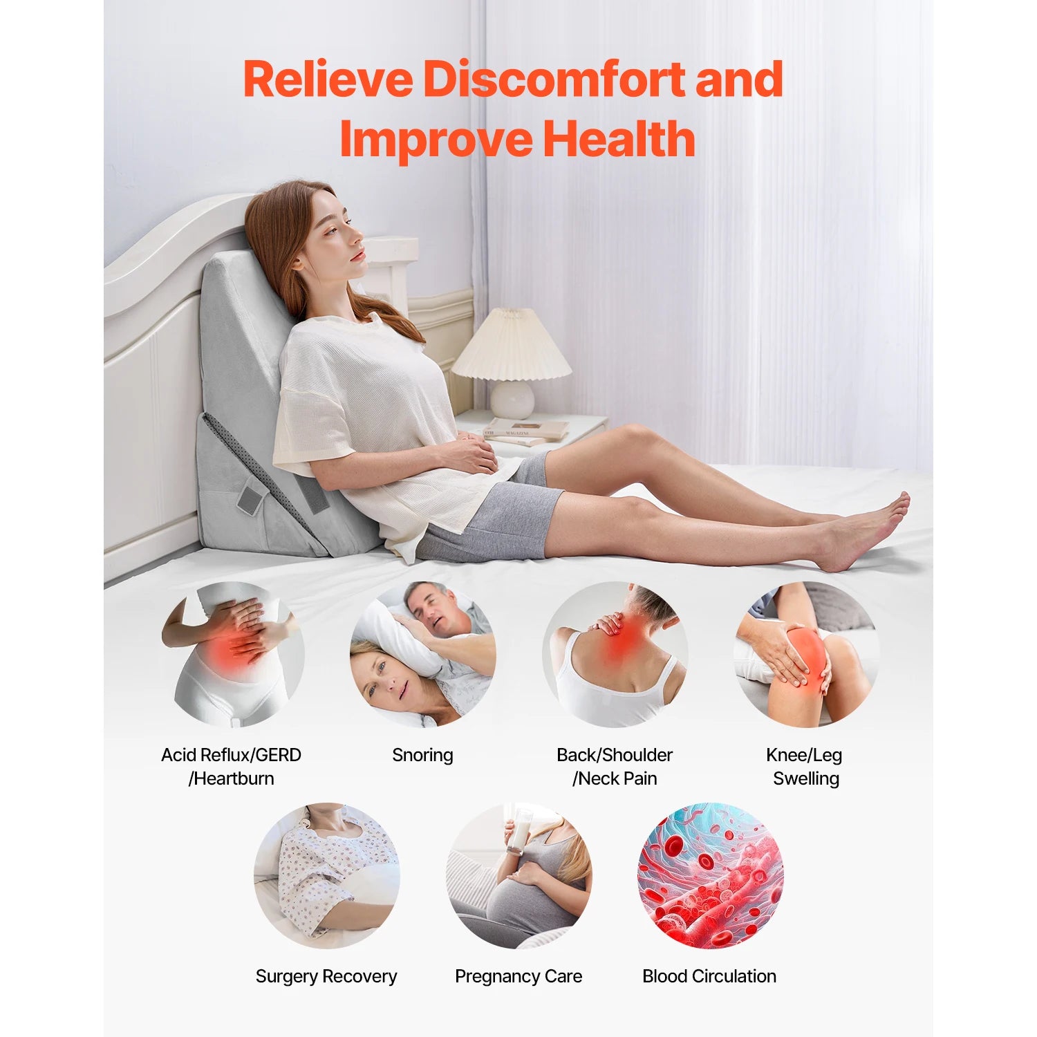 Bed Wedge Pillow for Acid Reflux, Snoring & Post-Surgery Support