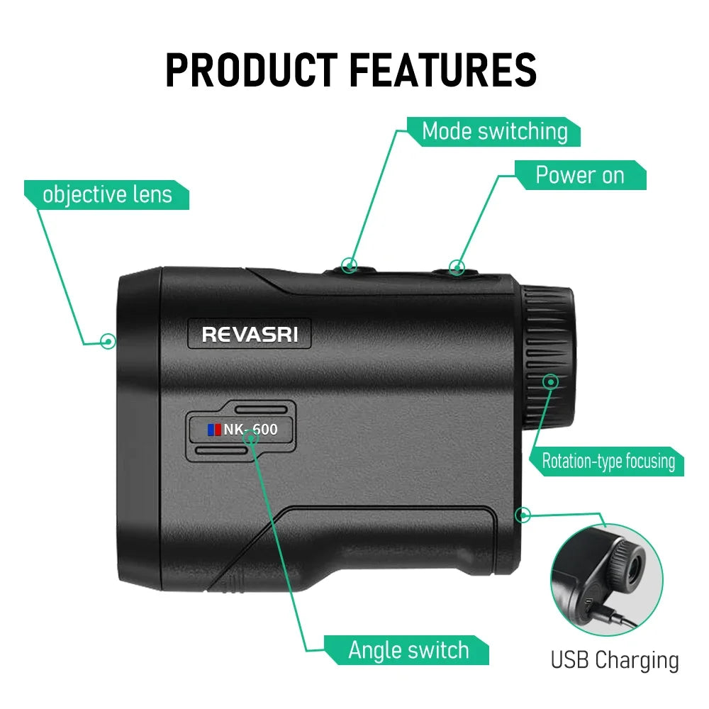 REVASRI 600M/Yard Golf Laser Rangefinder with Slope Compensation Flagpole Lock Vibration USB-C Rechargeable for Golfing 