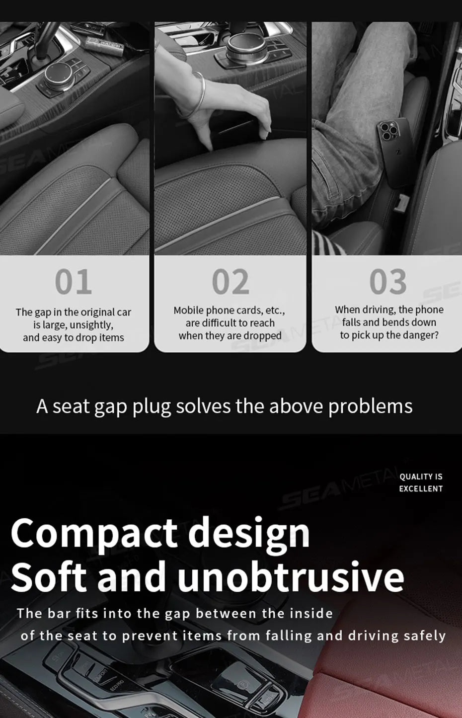 SEAMETAL 2Pcs Car Seat Gap Filler Organizer Flexible Center Console Crevice Filling Strip Seat Side Filler with Expandable Hole