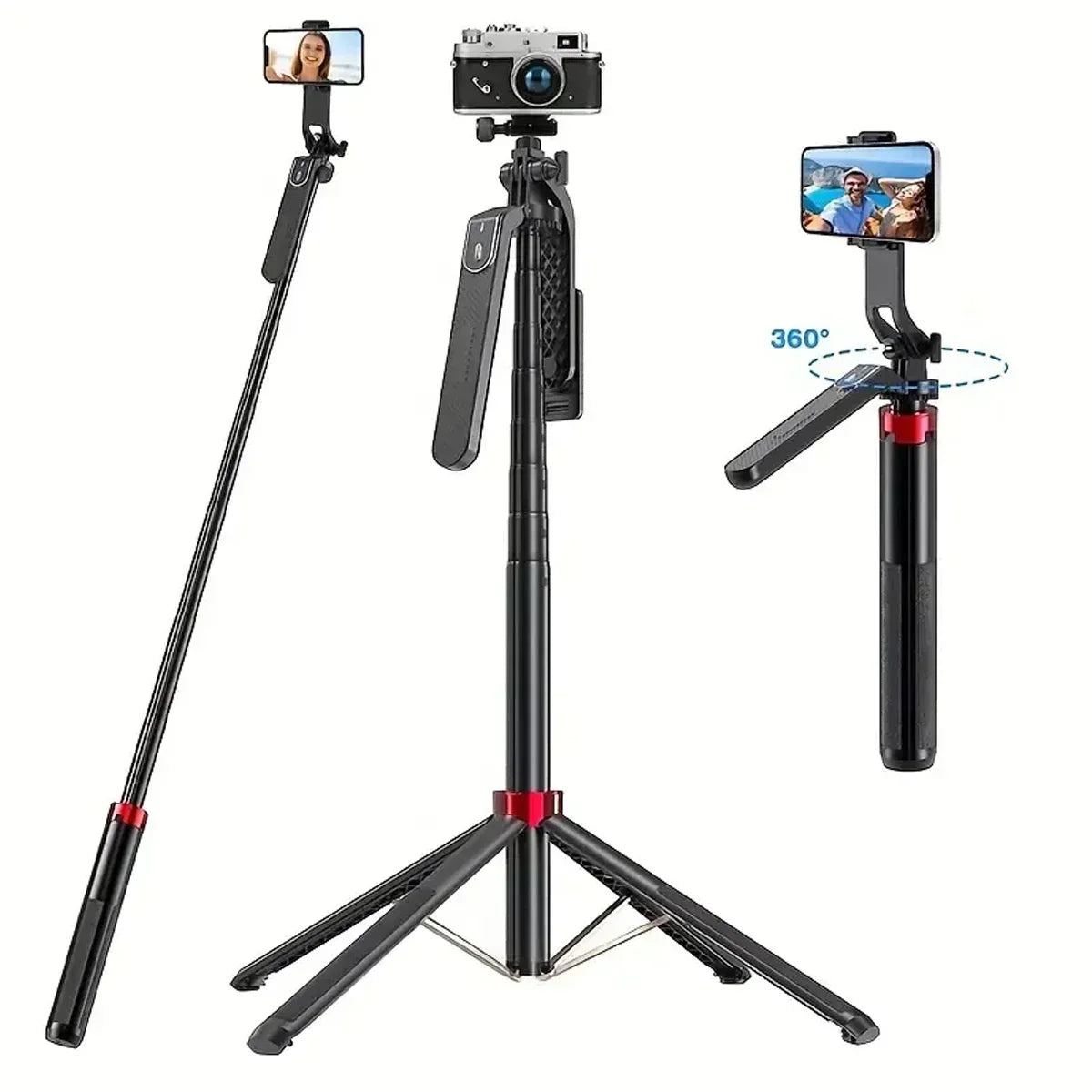 Portable camera tripod with wireless remote control and 360 ° rotation for video recording, video recording, and live streaming 