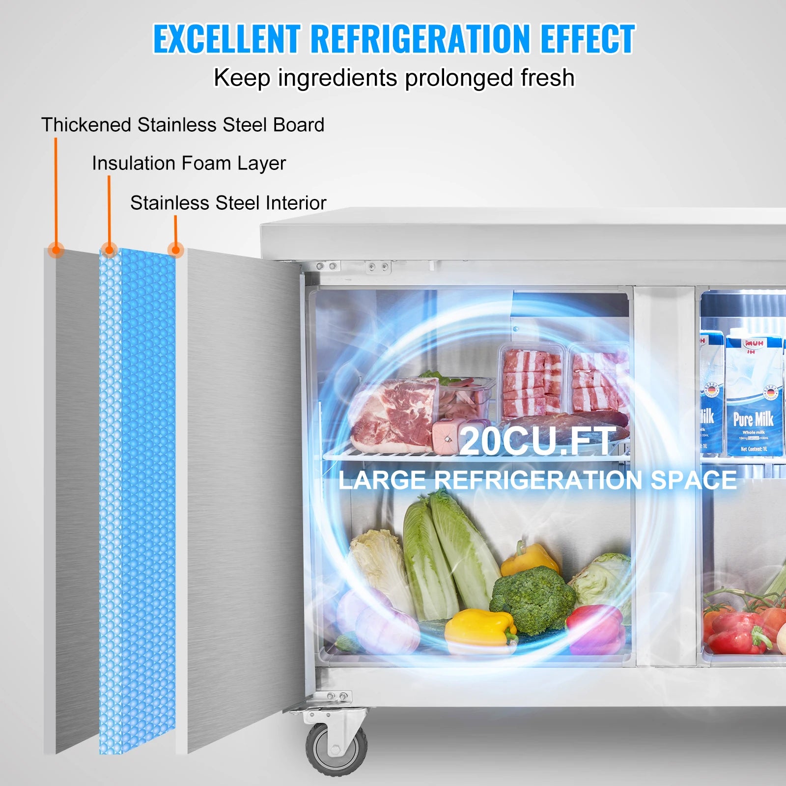 72" Commercial Sandwich Prep Table Fridge 20 Cu.Ft Stainless Steel