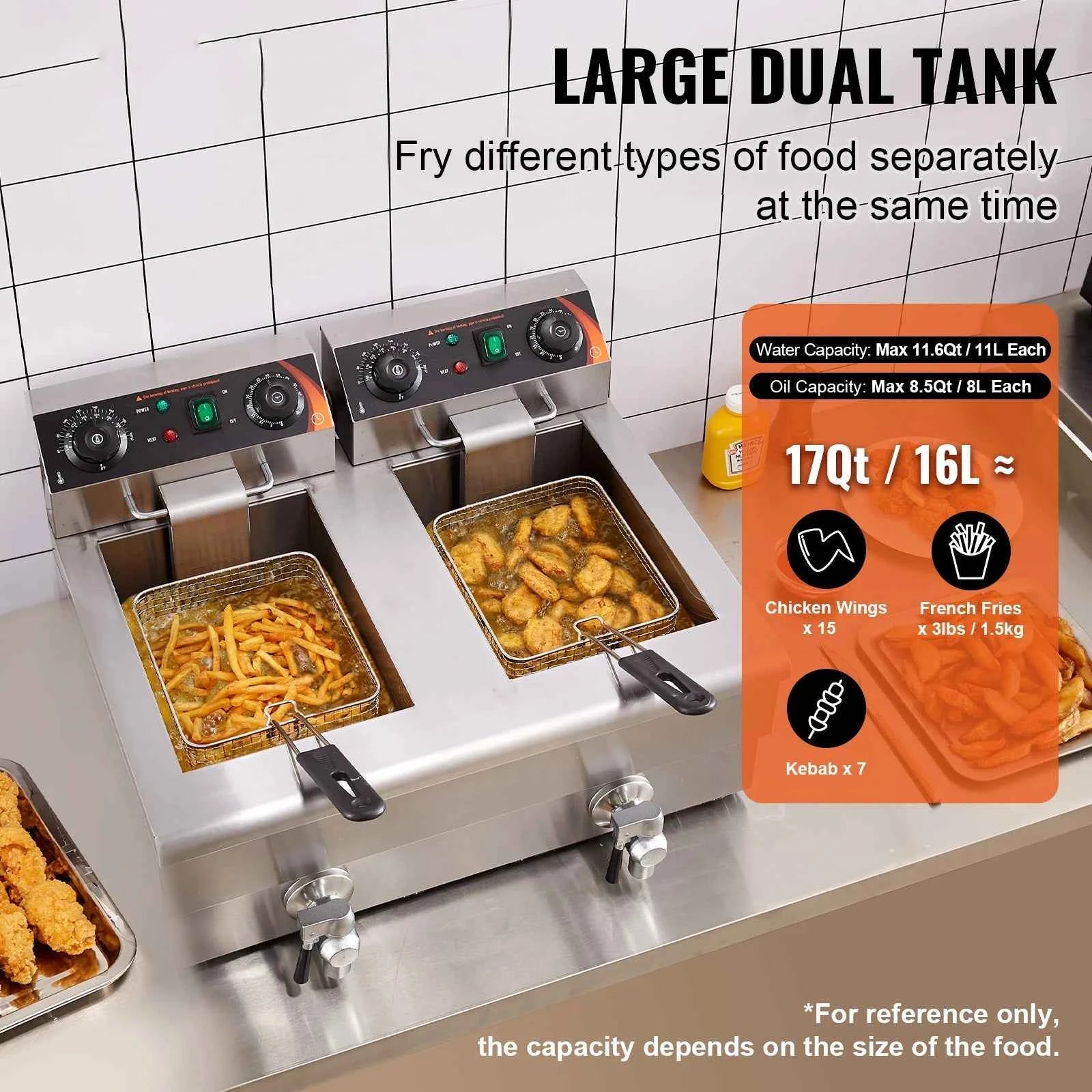 Commercial Deep Fryer 2 x 11L Double Stainless Steel Oil Fryer with Filtration