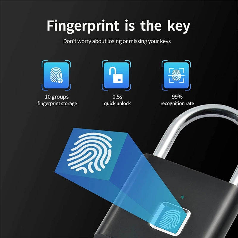 Uppladdningsbar fingeravtryckslås med mikro-USB