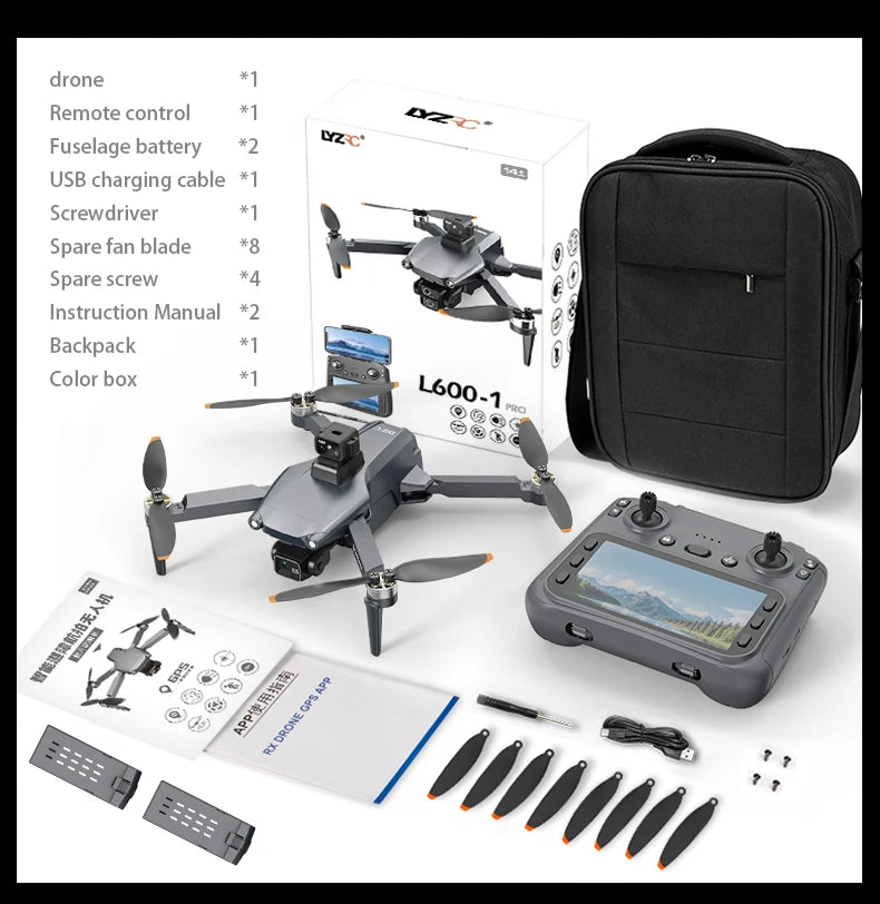 L600 PRO MAX GPS Drone Professional 8K Camera 3-axis Gimbal Aerial 5G WIFI FPV Brushless Motor 360 ° Laser Obstacle Avoidance Optical Flow Hover with Large Screen Remote Control Aircraft Folding Quadcopter Drones Kids Toys G