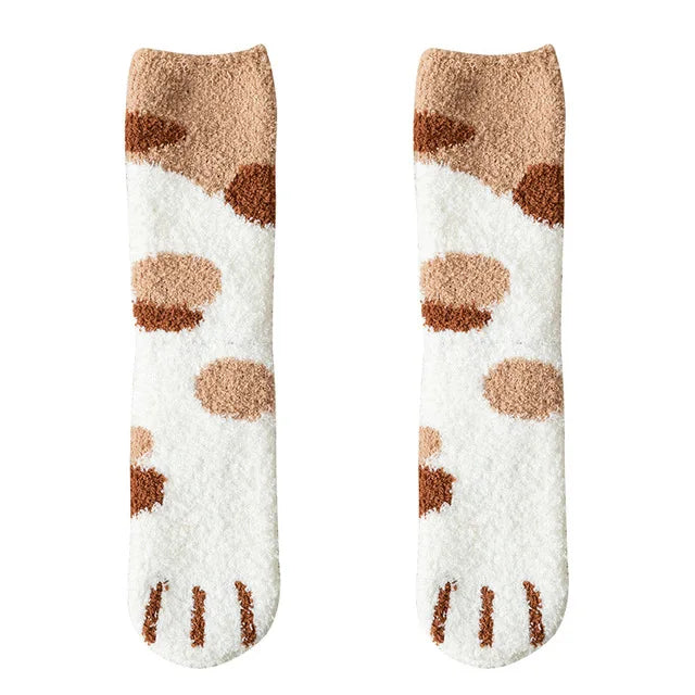 Kawaii Cartoon White Socks for Women Cute 3d Dog Cat Paw Pattern Female Fleece Warm Funny Socks Home Floor Sleeping 