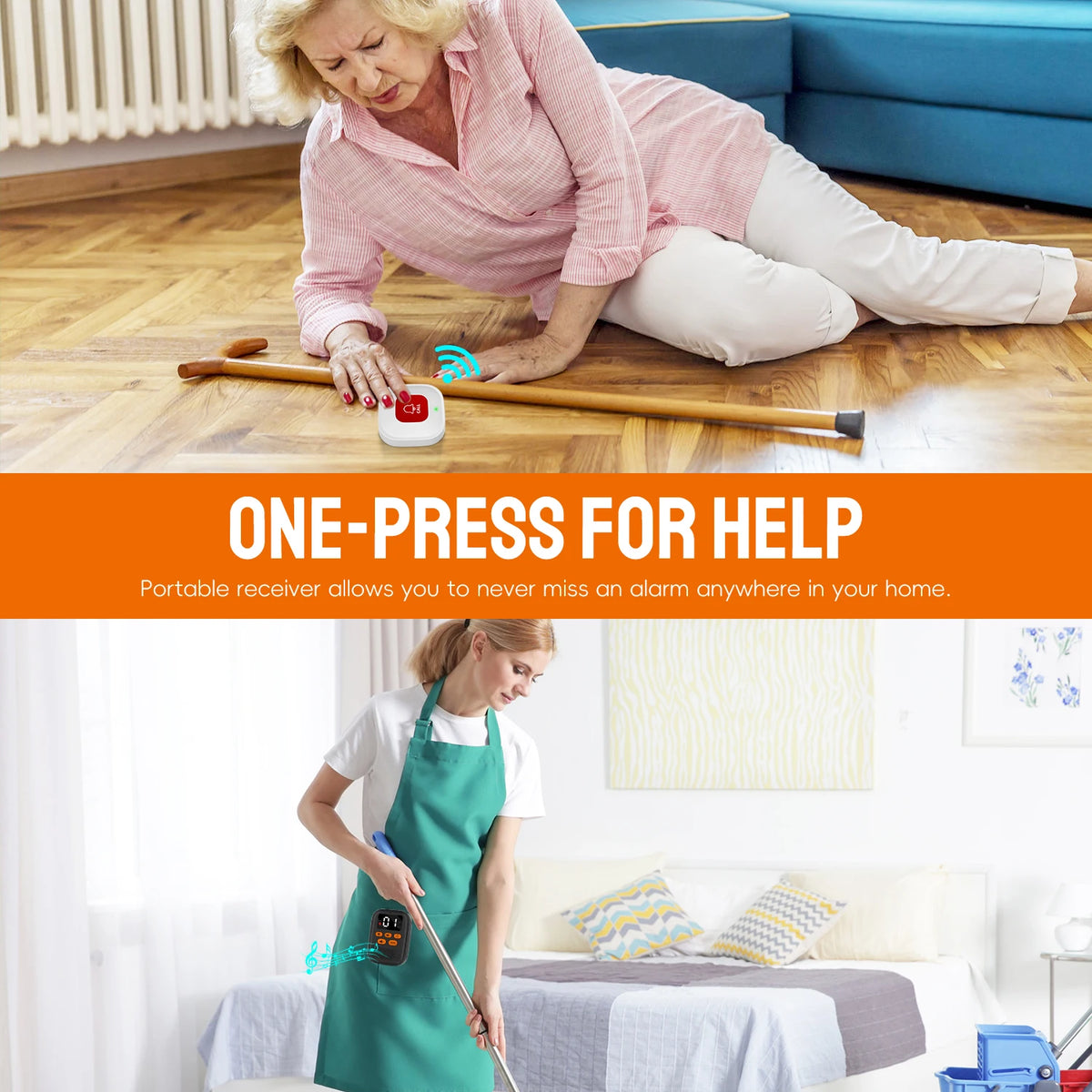 Wireless Caregiver Call Button and Pager Kit