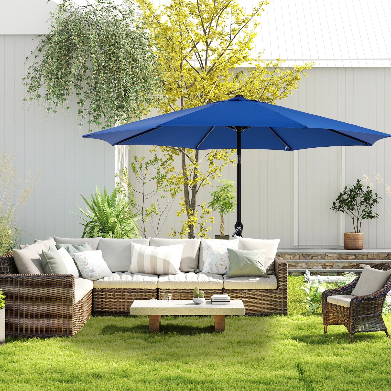 Ombrellone da esterno JHK per patio, 9 piedi, protezione UV per giardino, struttura robusta, impermeabile, ombrellone da esterno per cortile e terrazza