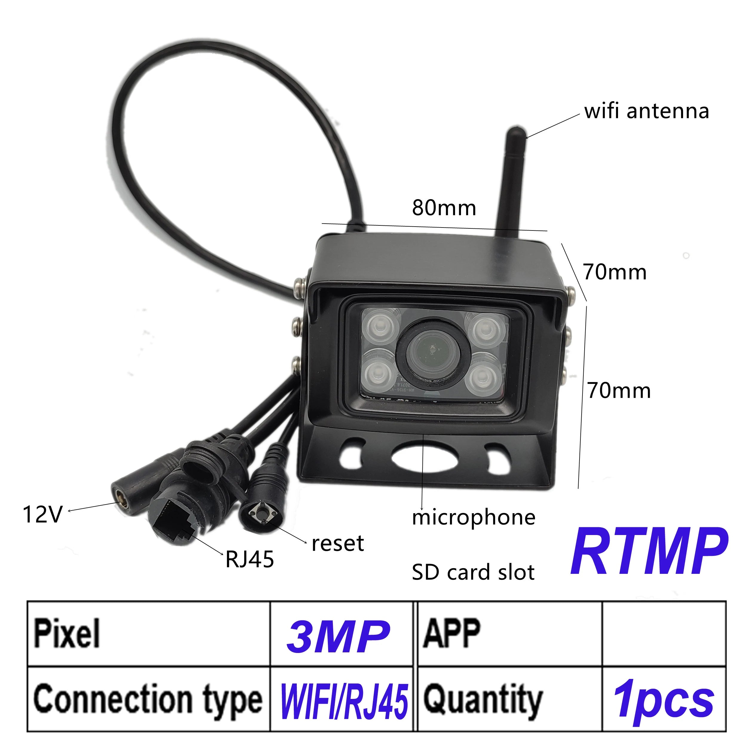 5MP 25fps WiFi IP Camera with RTMP and Night Monitoring