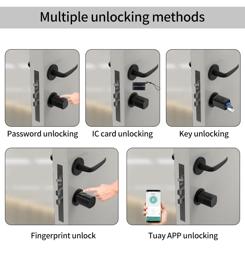 Electronic Digital Tuya Smart Lock Cylinder with Fingerprint Password App Bluetooth Card Mechanical Key Easy Replacement Battery
