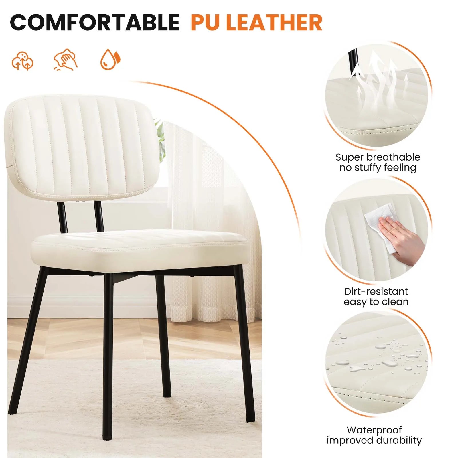 Ergonomic PU Leather Dining Chairs Set of 2 with Lumbar Support