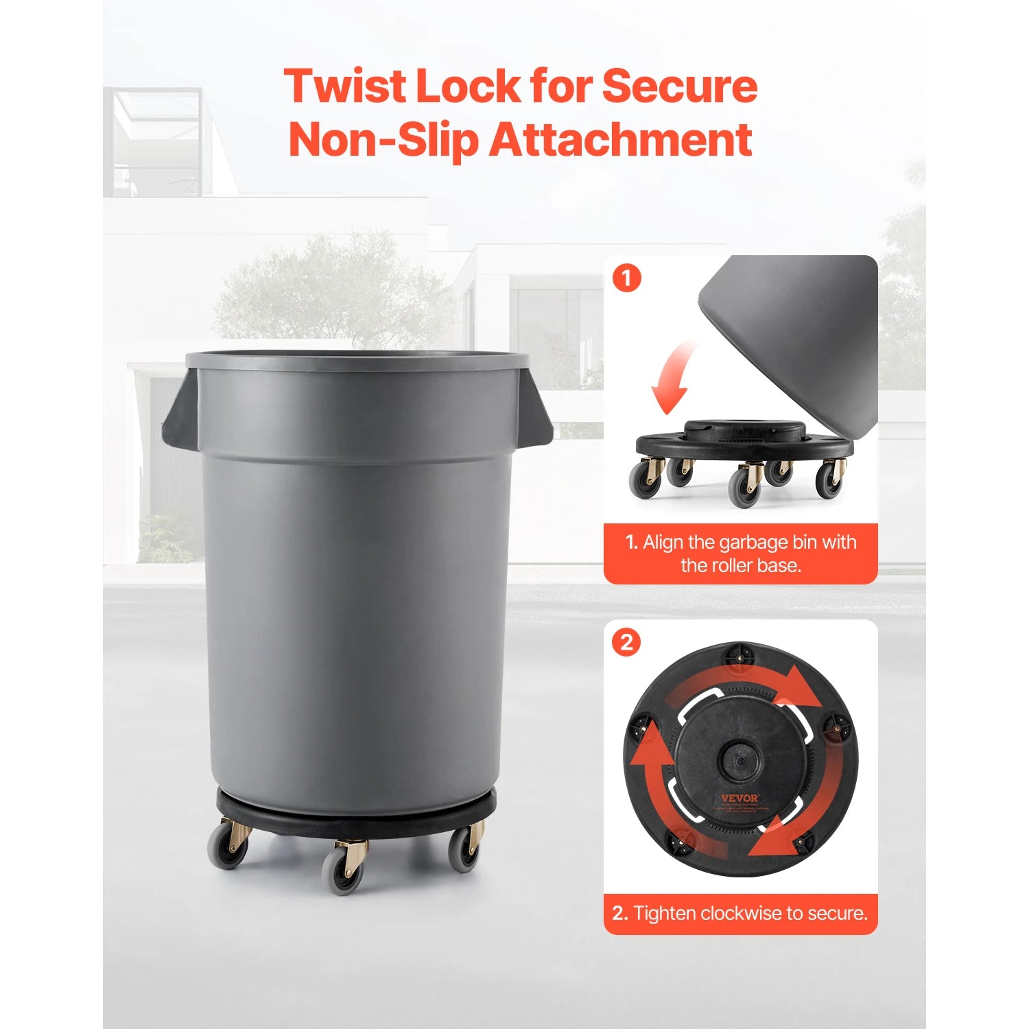 Heavy-Duty Trash Can Dolly with Locking Wheels for 20–55 Gallon Bins