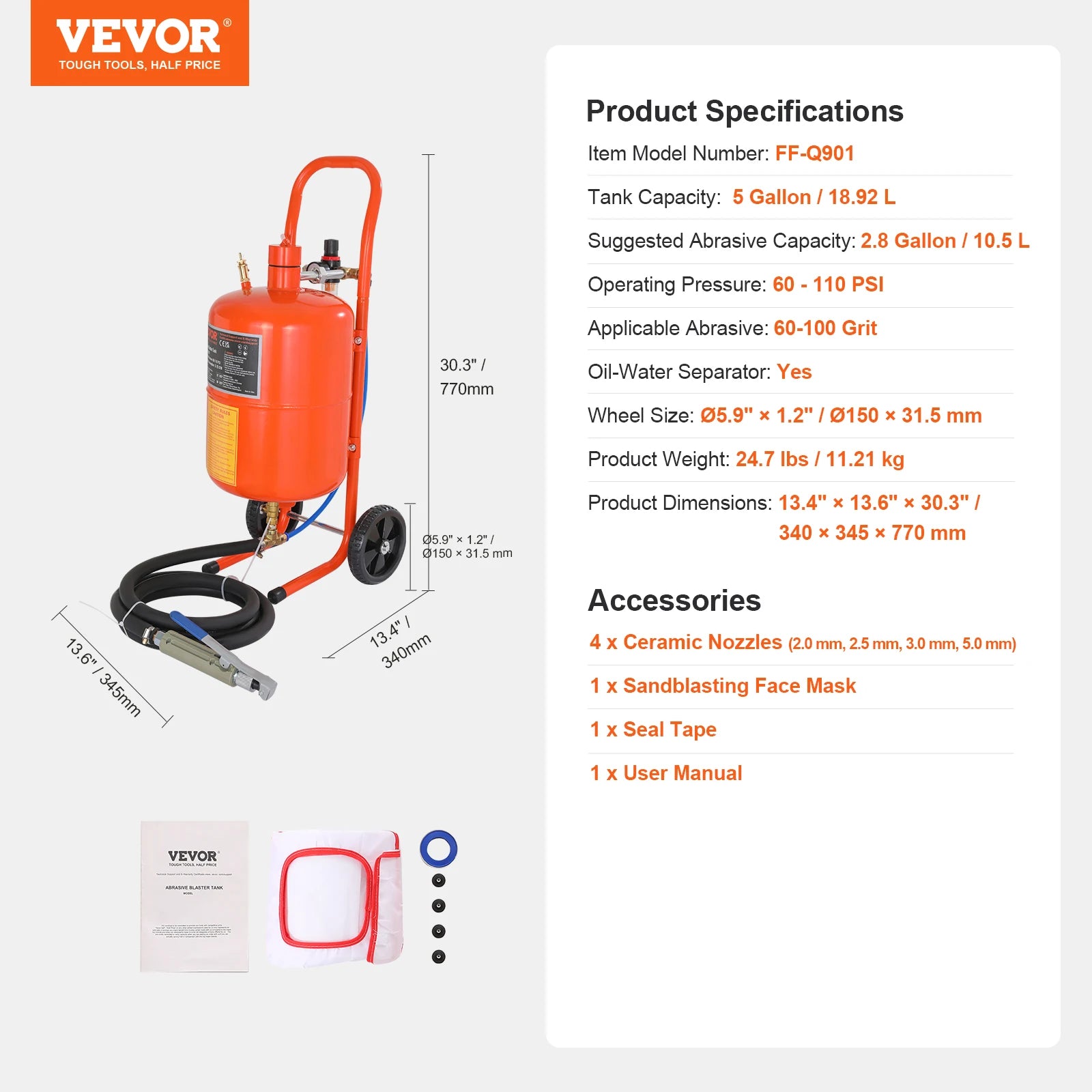 Prenosná sada pieskovacieho zariadenia 5–20 galónov 60–110 PSI na odstránenie hrdze a farby