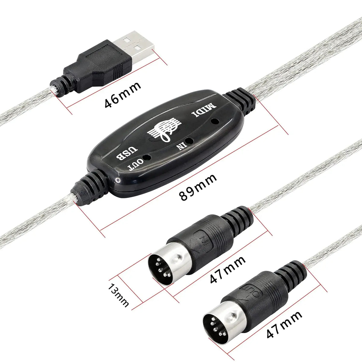 Cable de interfaz MIDI DIN de cinco pines USB