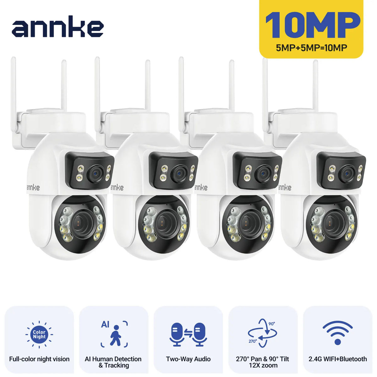 10MP Dual Lens PTZ WiFi Security Camera with 12X Optical Zoom and Color Night Vision