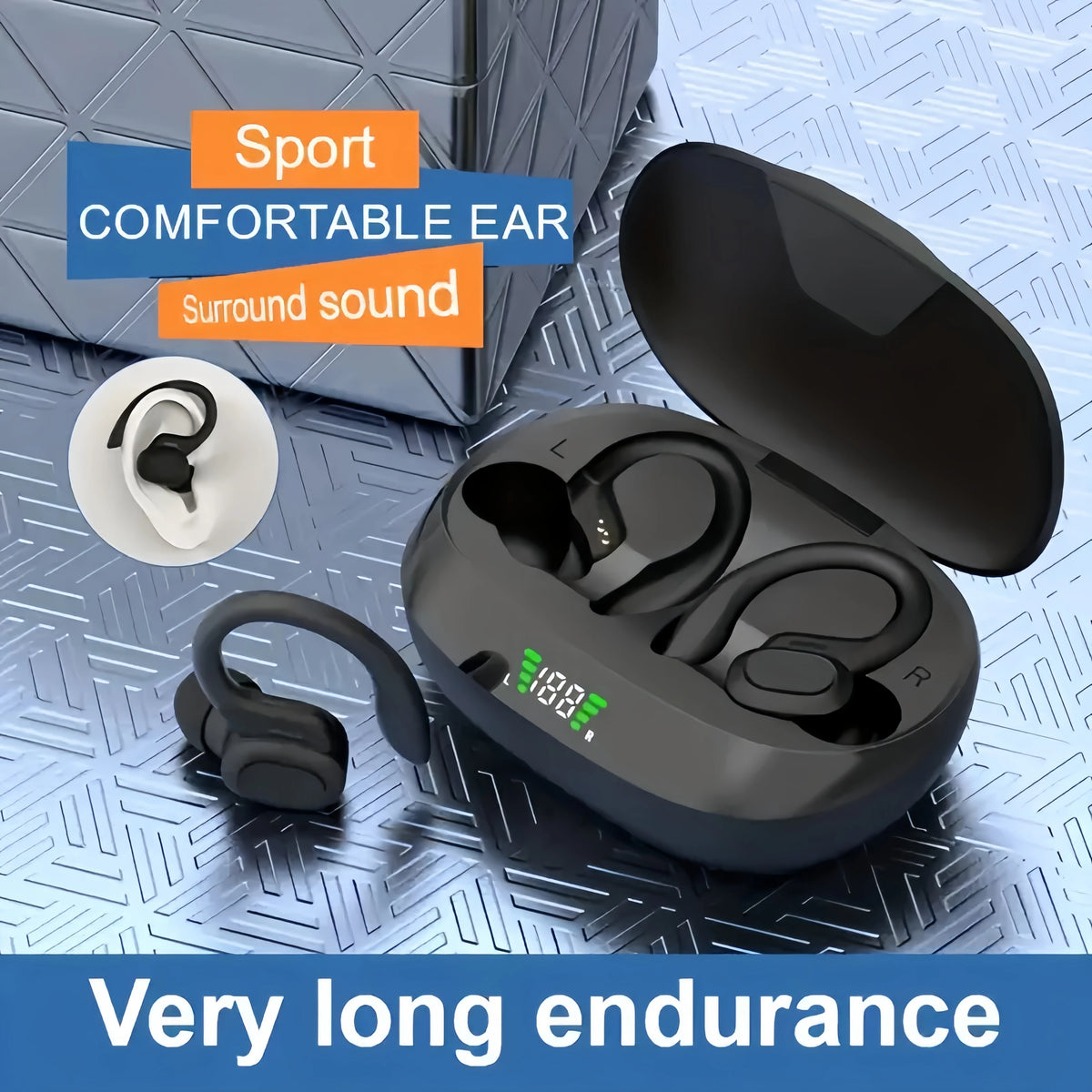 Black Wireless Ear-Clip Earbuds with Microphone