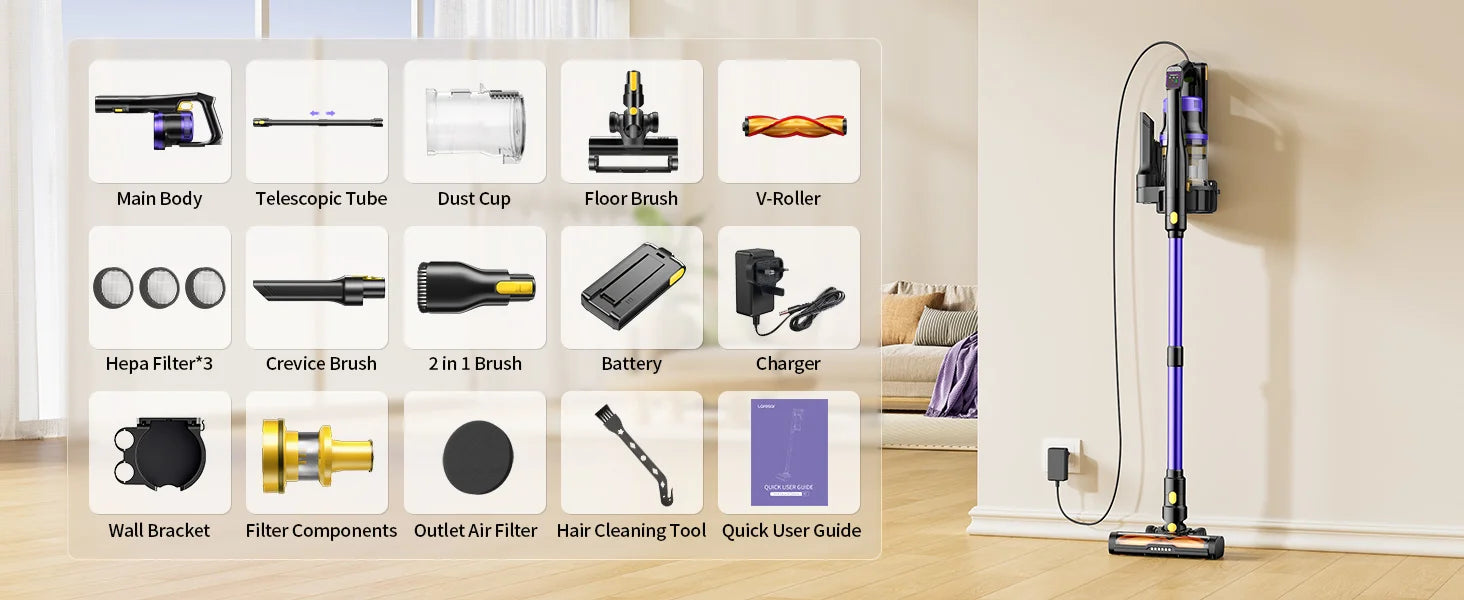 Laresar X11 550W 55000PA Suction Power Cordless Vacuum Cleaner Handheld Smart Home Dust Cup 60 Mins Runtime 3 Pcs Filte Set 