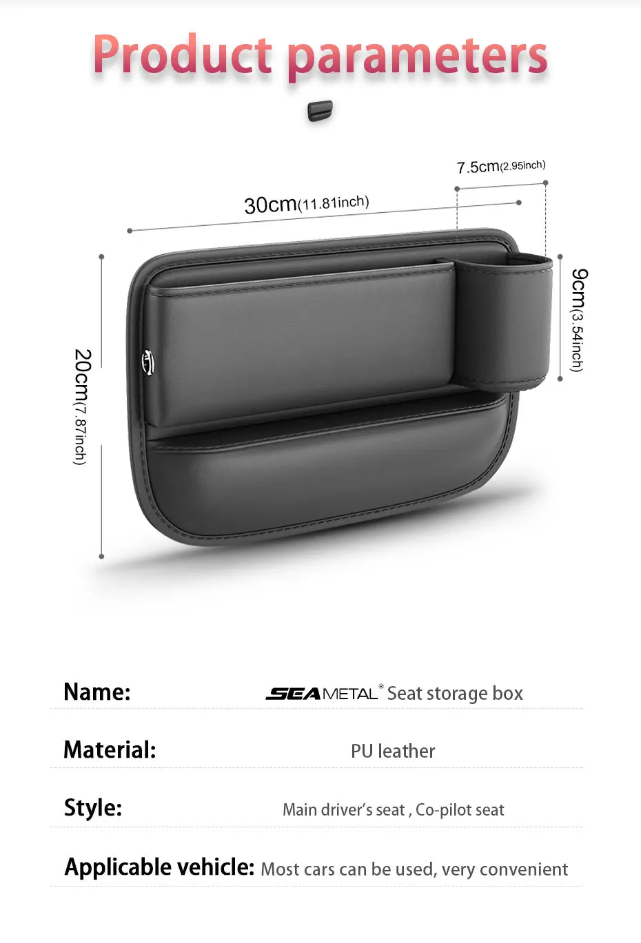SEAMETAL Car Seat Gap Organizer with Cup Holder Wear-Resistant PU Leather Center Console Storage Bag Universal Seat Gap Filler