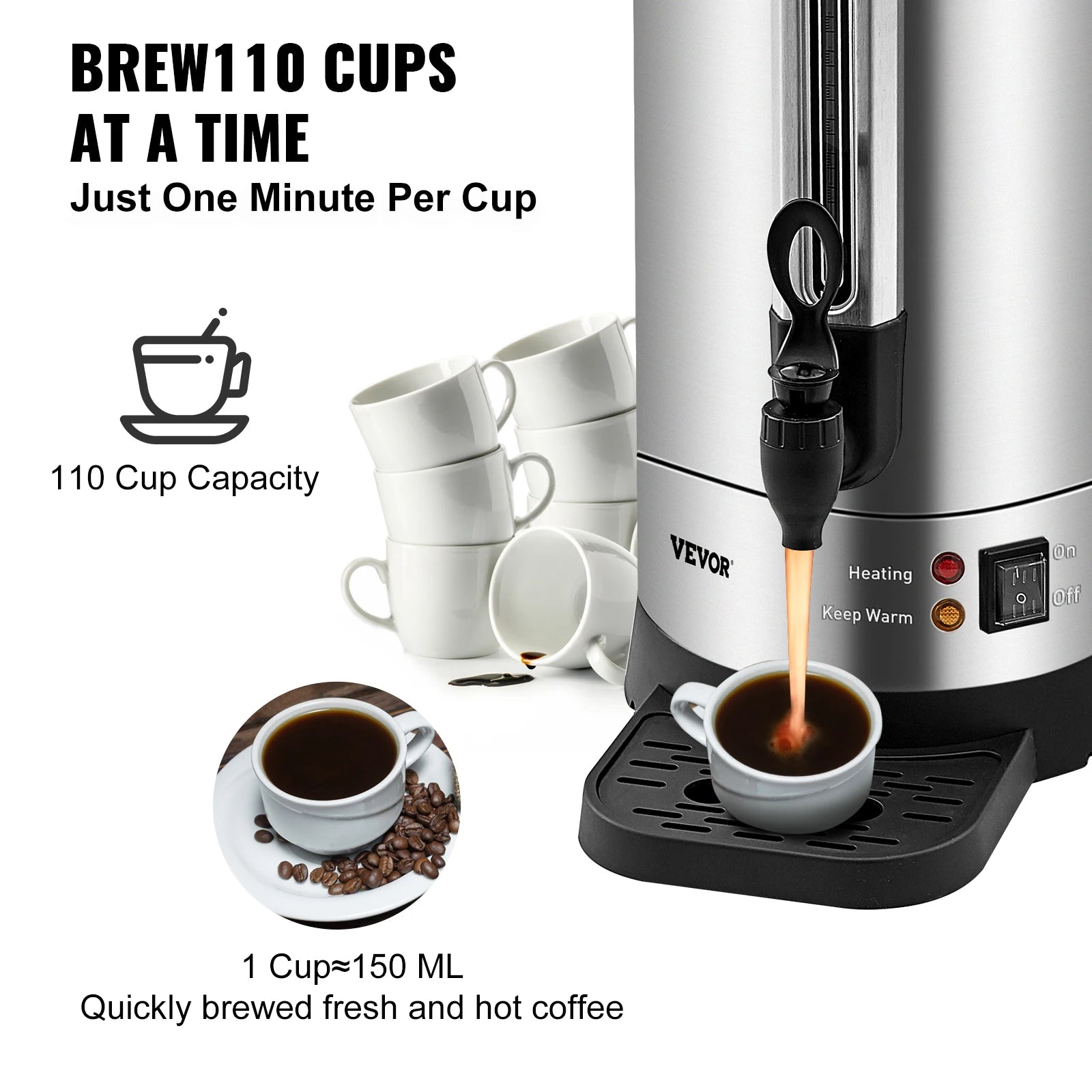 110-koppars kommersiell kaffekanna 16,4L rostfritt stål varm dispenser