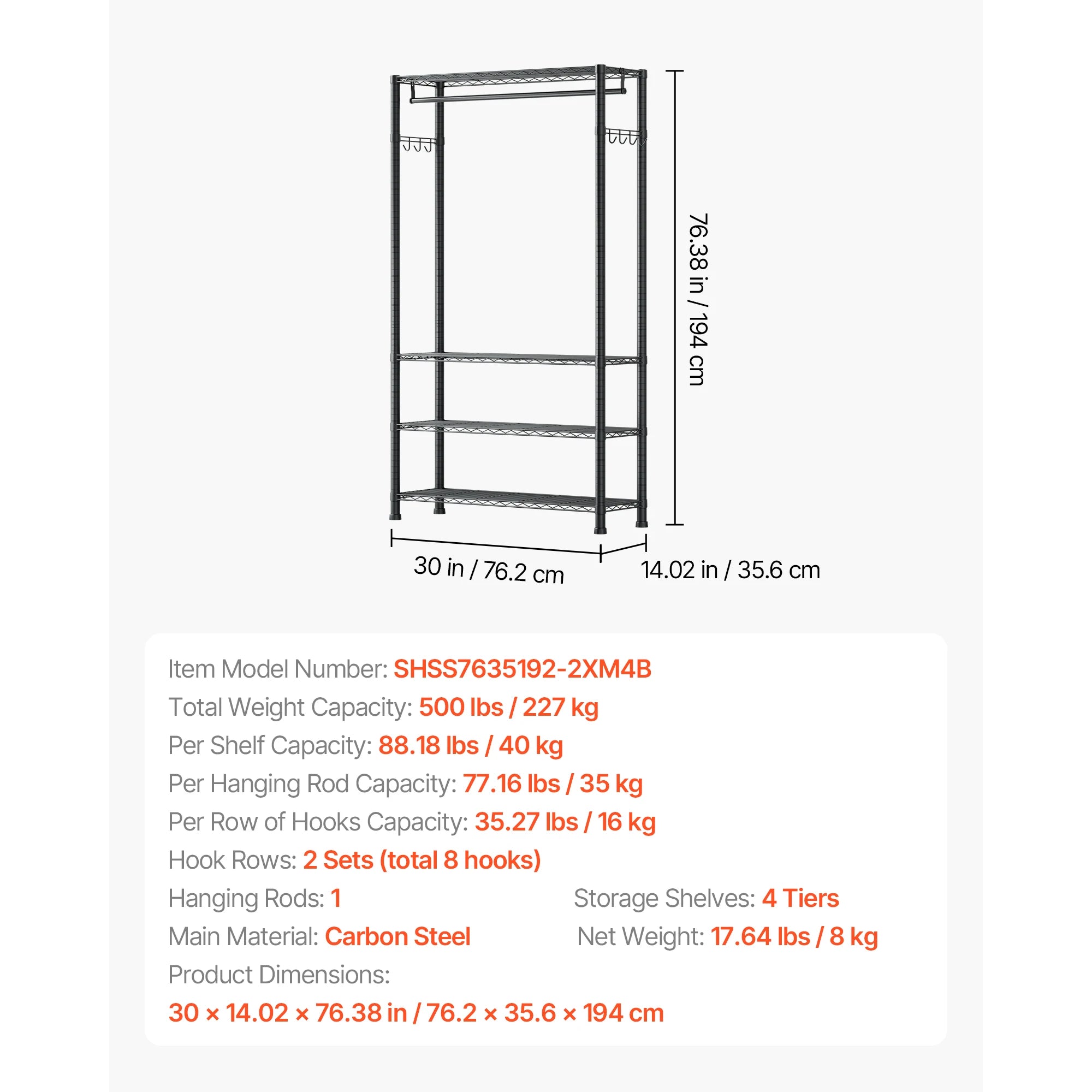 Heavy Duty Clothes Rack with Adjustable Shelves & 450–500 lb Load