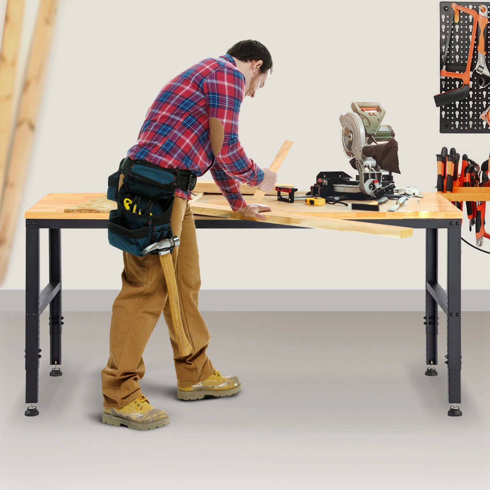 Adjustable Garage Workbench 2000 lbs Hardwood Top Work Table
