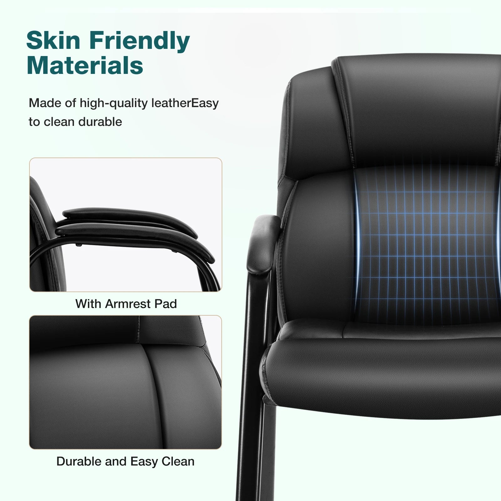 PU Leather Padded Office Guest Chair with Armrests and Metal Frame