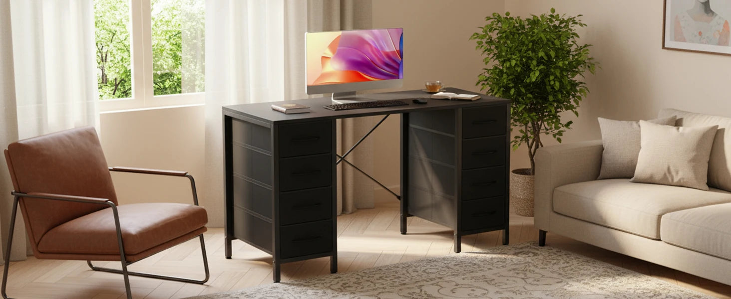 47 Inch Computer Desk with 8 Drawers Storage & Sturdy Frame