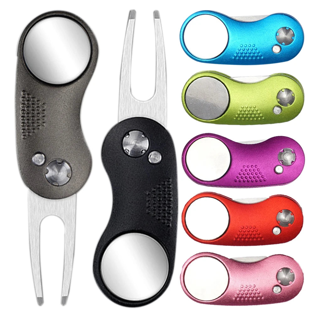 Foldable Golf Divot Repair Tool with Magnetic Ball Marker
