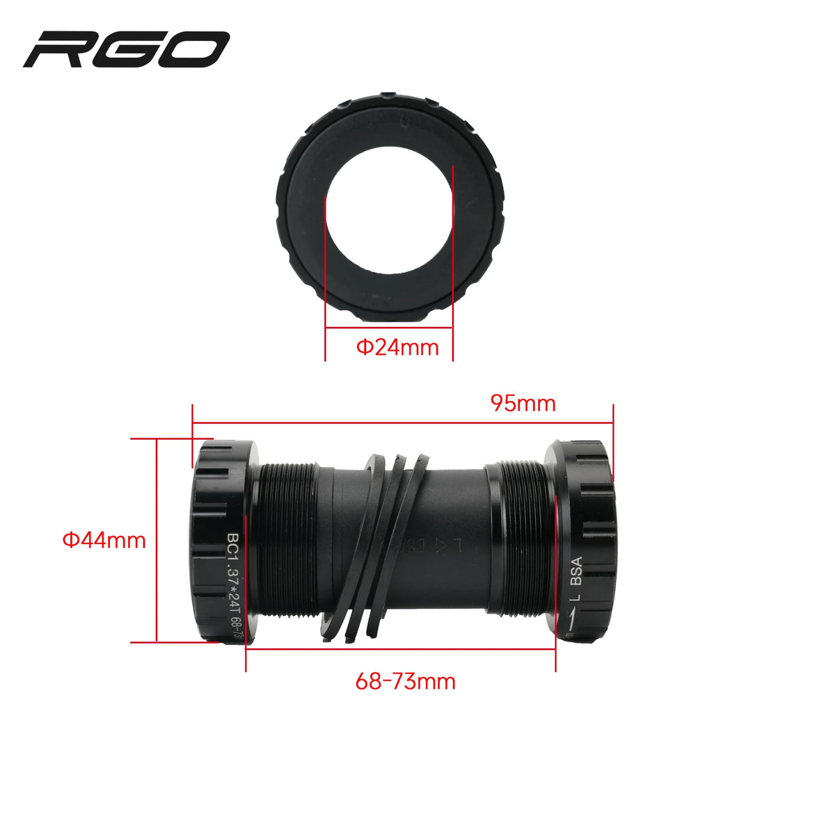 BSA 68 Bottom Bracket in Alloy, 24 mm Spindle, Threaded Cups