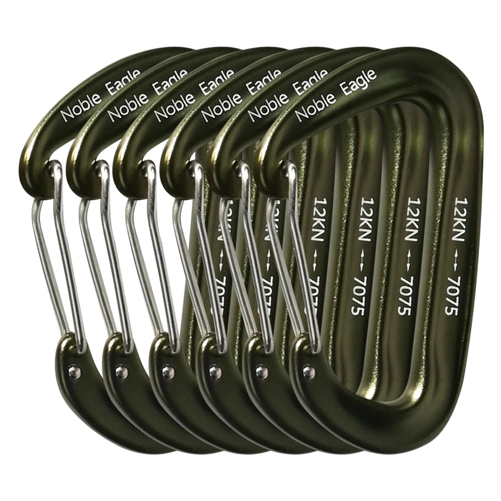 6-Piece 12kN Aluminum D-Ring Carabiner Set