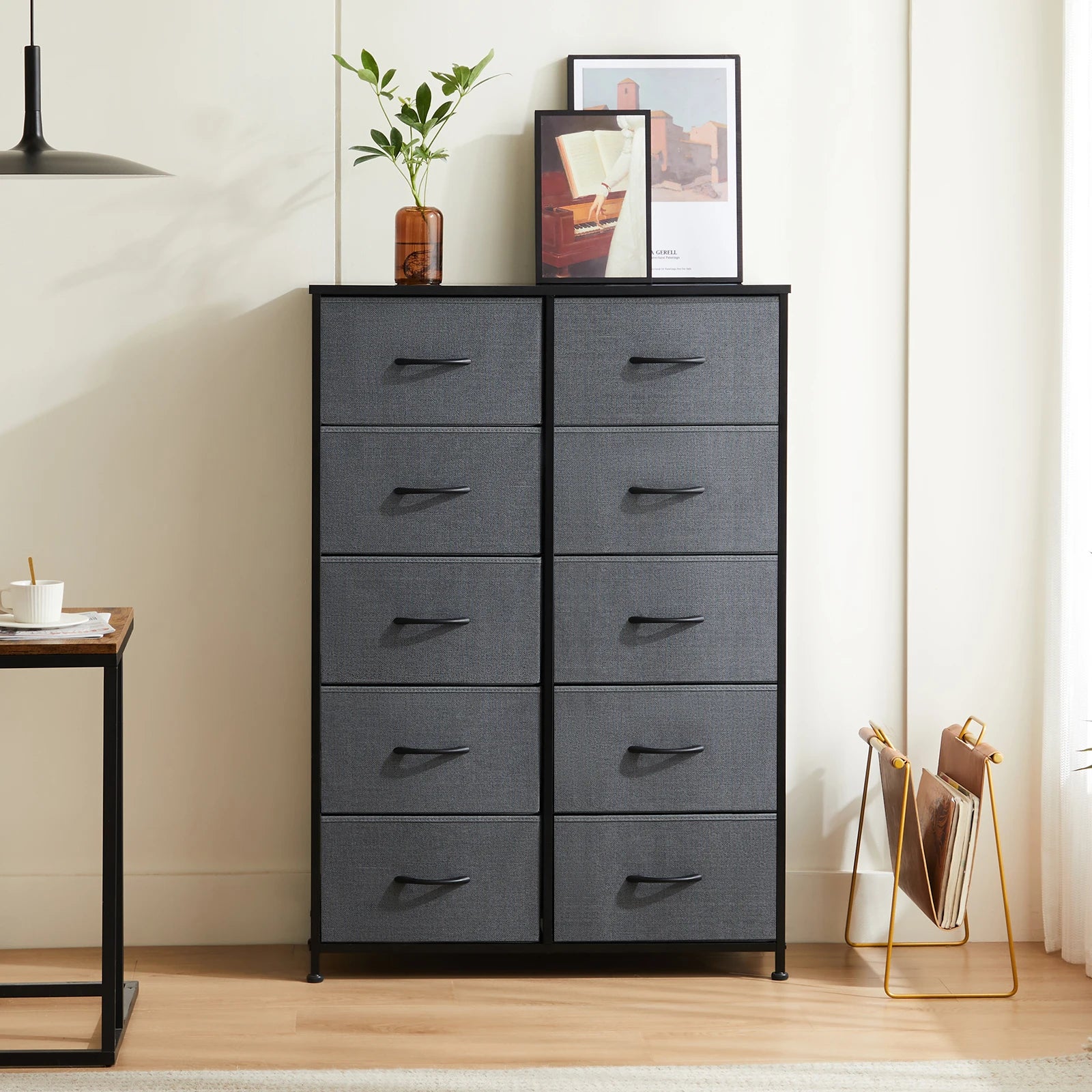 10 Drawer Fabric Dresser Nightstand with Steel Frame Storage