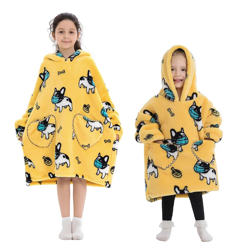 Girls Winter Clothes Flannel Thick Hoodies Super Warm Children's Sweaters Kids Hooded Loose Clothing Homewear Wearable Blankets 
