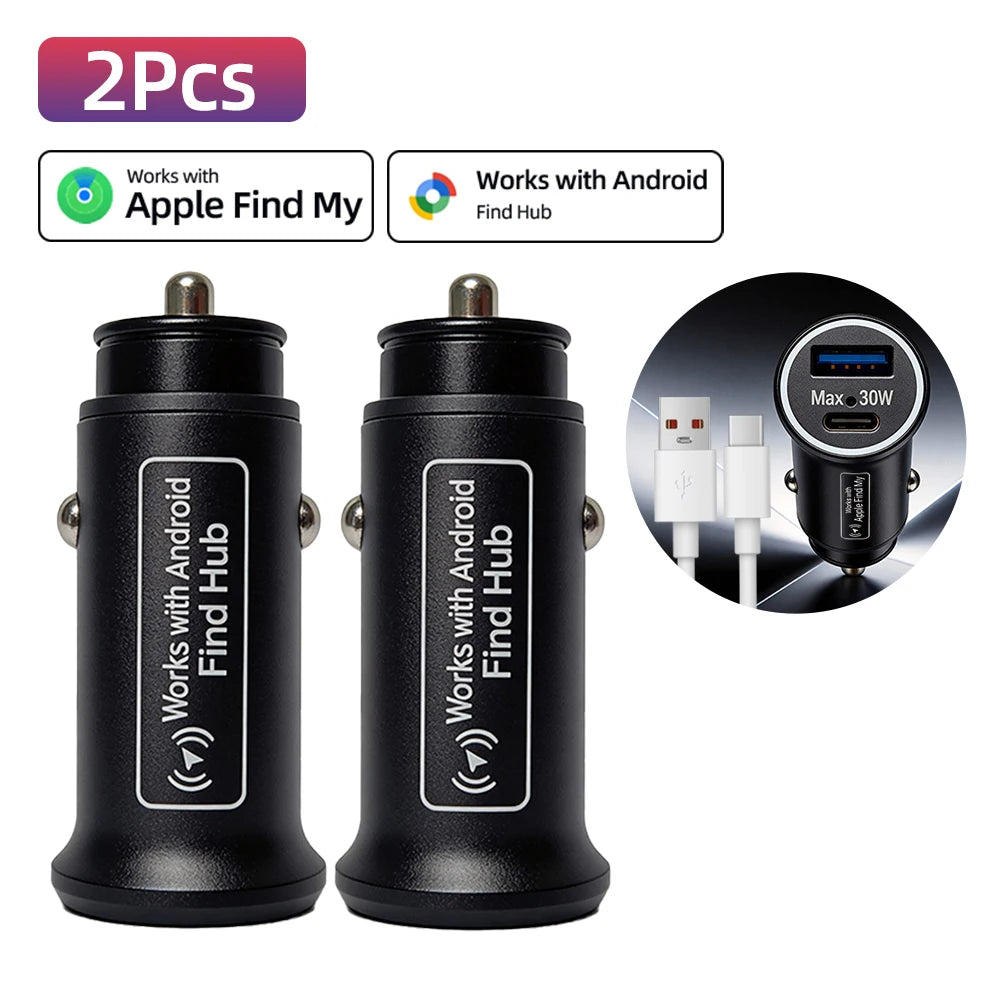 Încărcător auto 30W USB Type C cu locator GPS pentru Apple Find My App Android Find Hub APP Anti-loc Locator