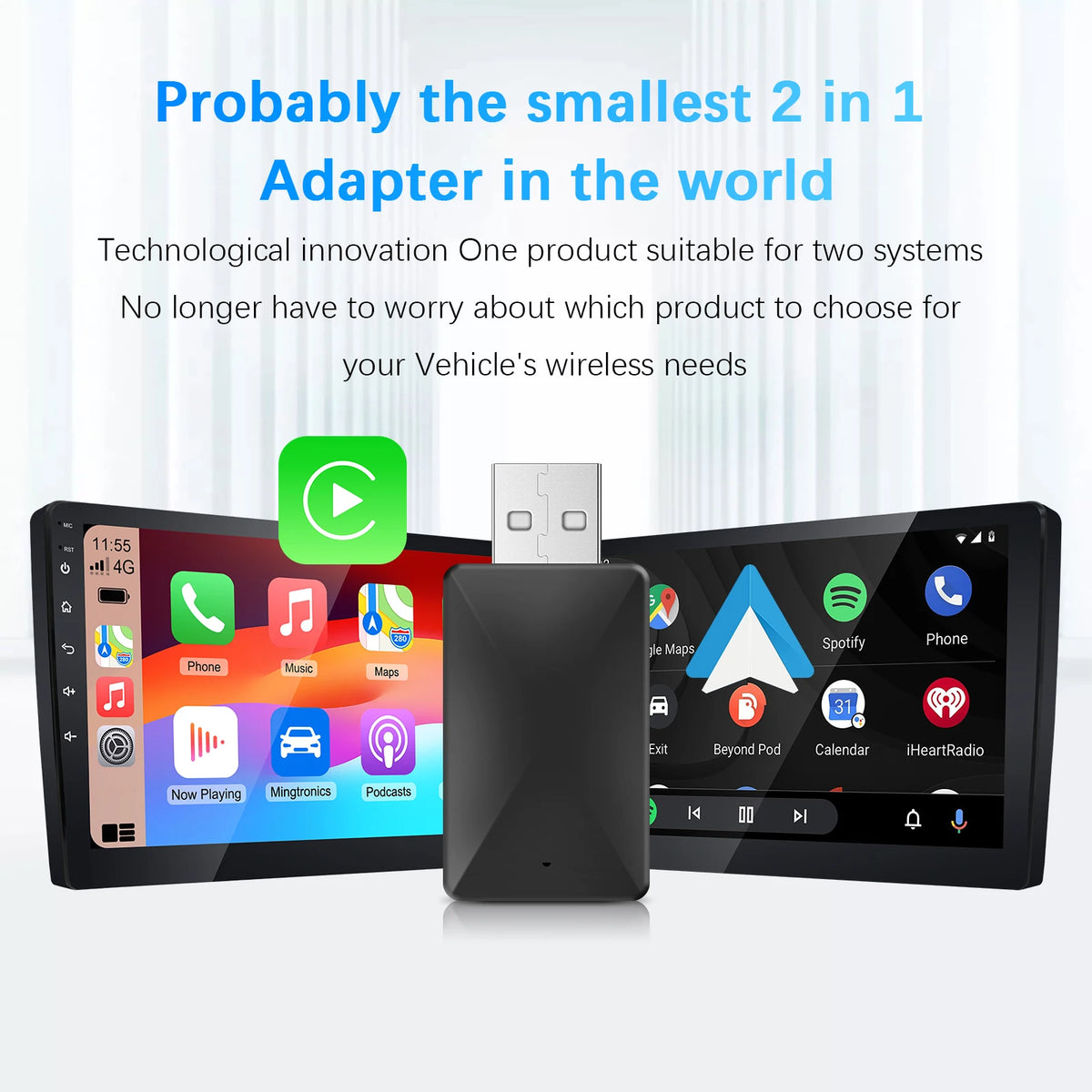 Ezonetronics bezdrátový CarPlay Android Auto adaptér pro tovární kabeláž vozu, 2 v 1 CarPlay a Android Auto