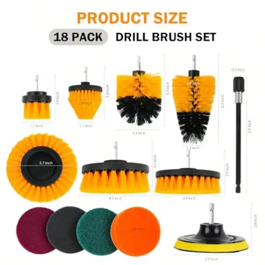 18-Piece Drill Brush Cleaning Set for Bathroom, Tile & Wheels
