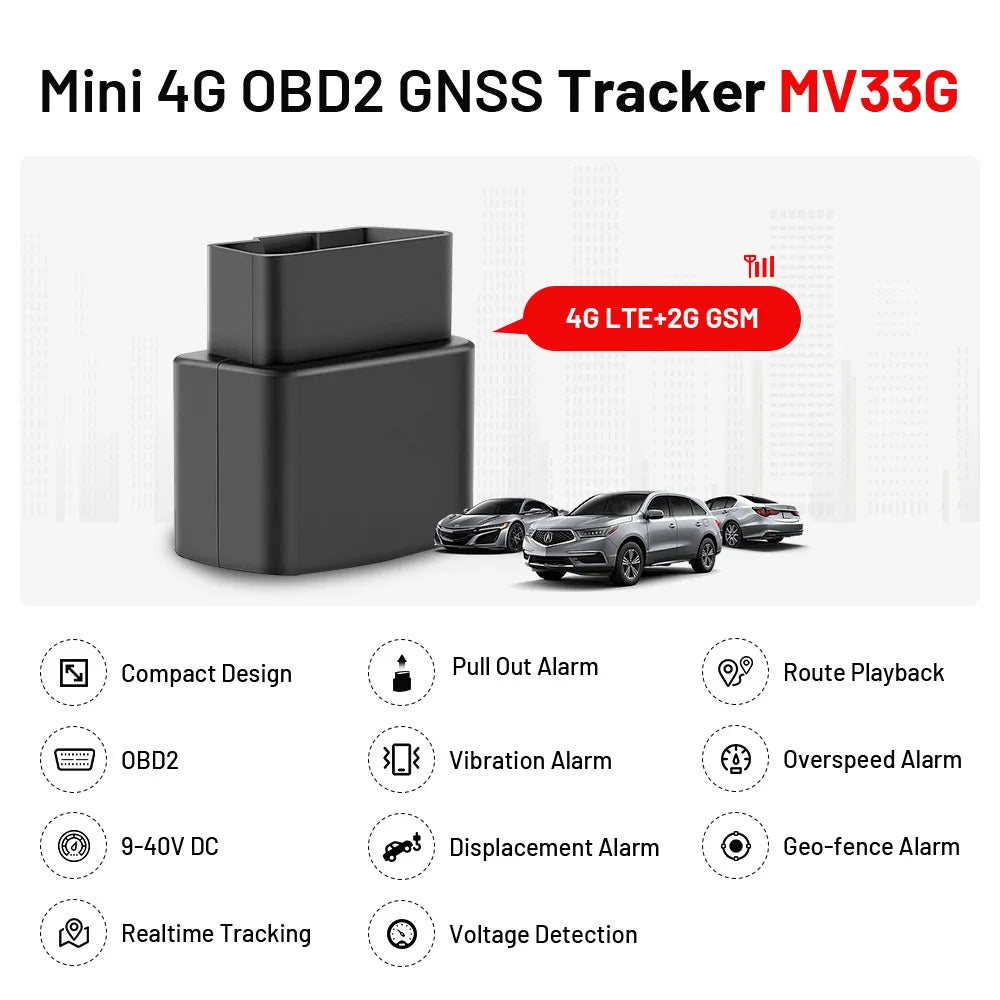 MiCODUS Mini OBD GPS Tracker 4G MV33G 9-40V Car Tracking Device Anti-theft Low Battery Alert Car Tracker Free APP